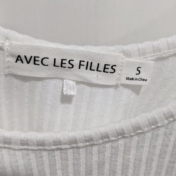 Avec Les Filles | Ribbed Scoop Neck Thong Bodysuit in White - Picture 6 of 10